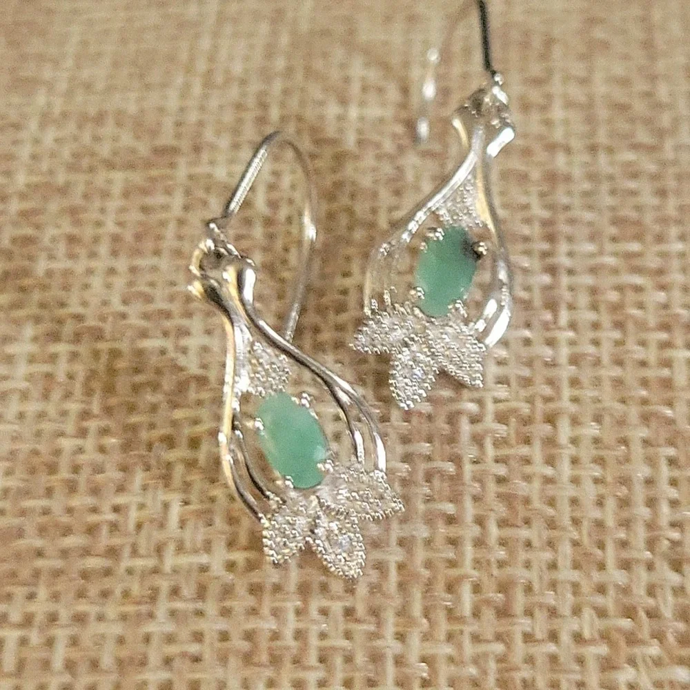 RJ Graziano Sterling Silver Pale Emerald Diamond Chip Earrings 1